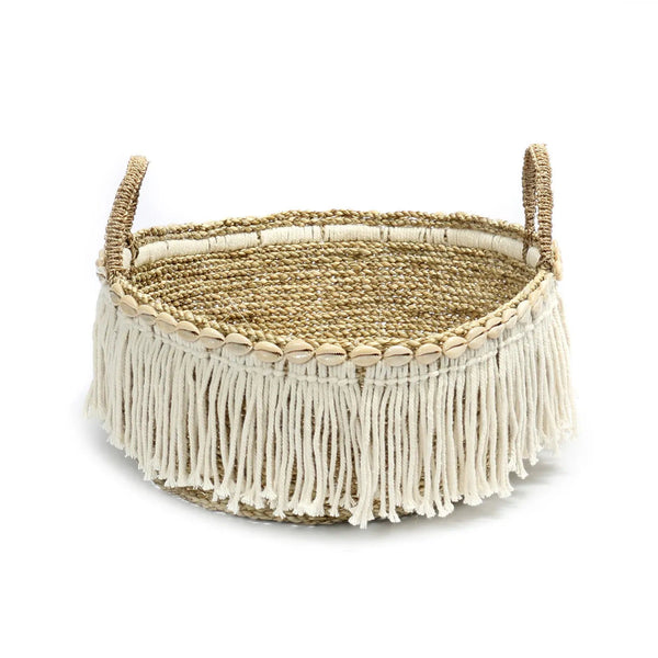 The Boho Fringe Basket - Natural White, Ø 40 cm, H 17 cm