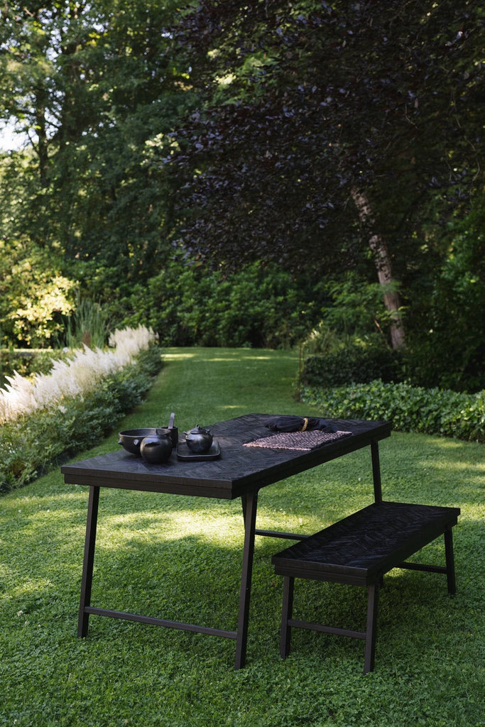 The Herringbone Market Table, Teak - Black - 160 cm