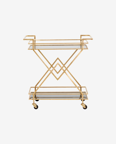 TROLLEY, GOLDEN W/BLACK GLASS