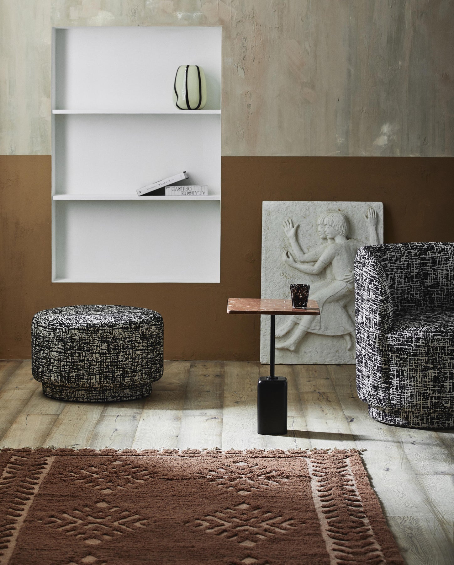 CHAO TERRACOTTA SIDE TABLE, MARBLE 40 x 40