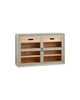 Wooden cabinet with glass doors on a white background
