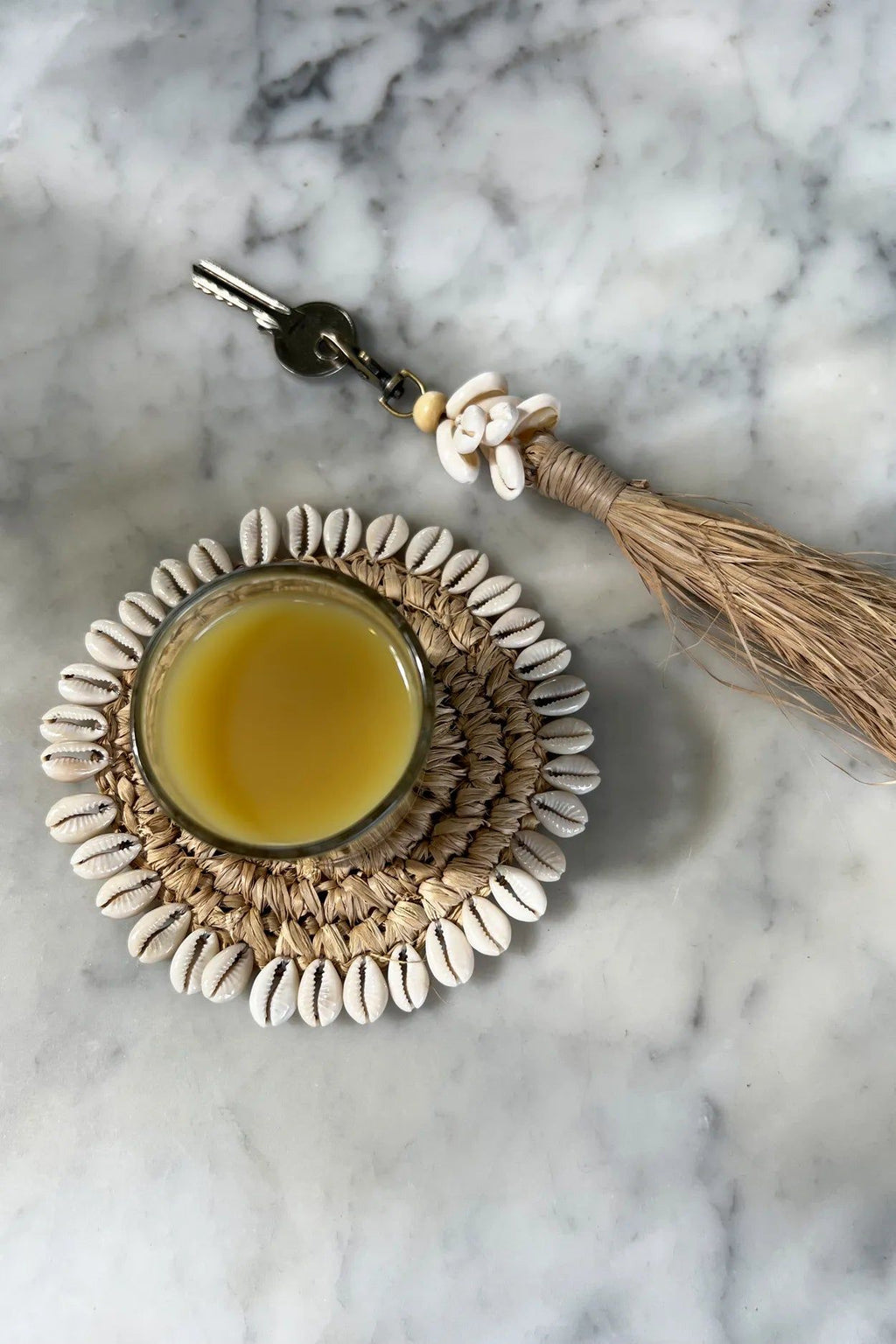 The Raffia Cowrie Shell Keychain, H 20 cm