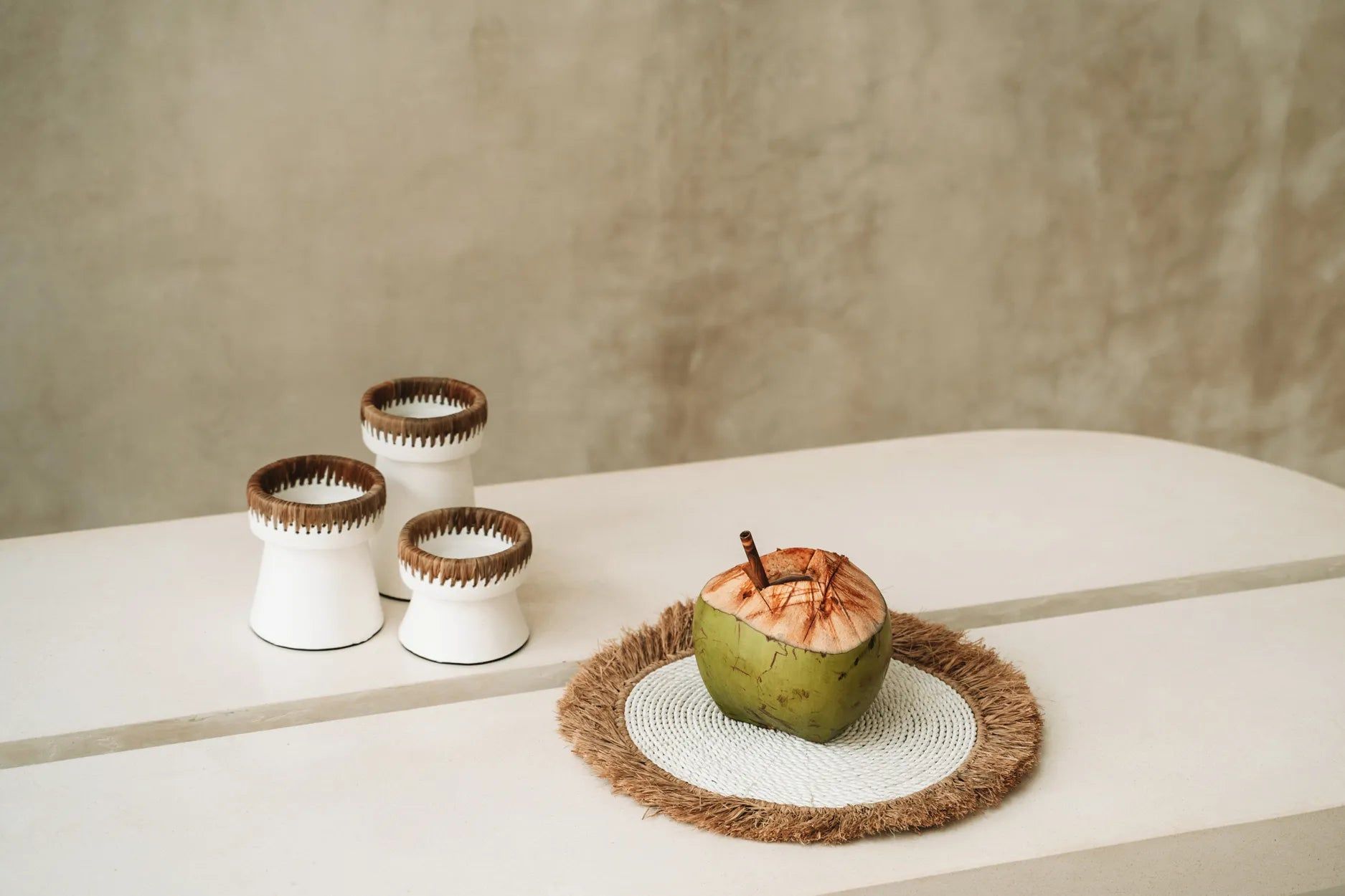 Water Hyacinth Raffia Placemat - White Natural