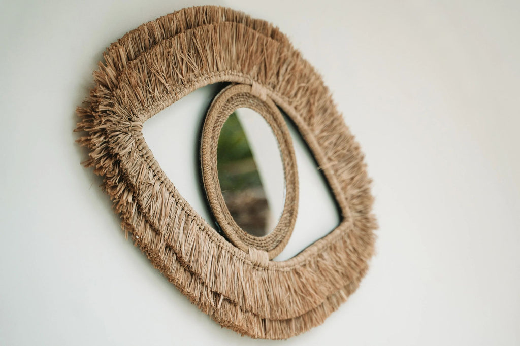 Raffia Eye Mirror - Natural - 70 x 40 cm