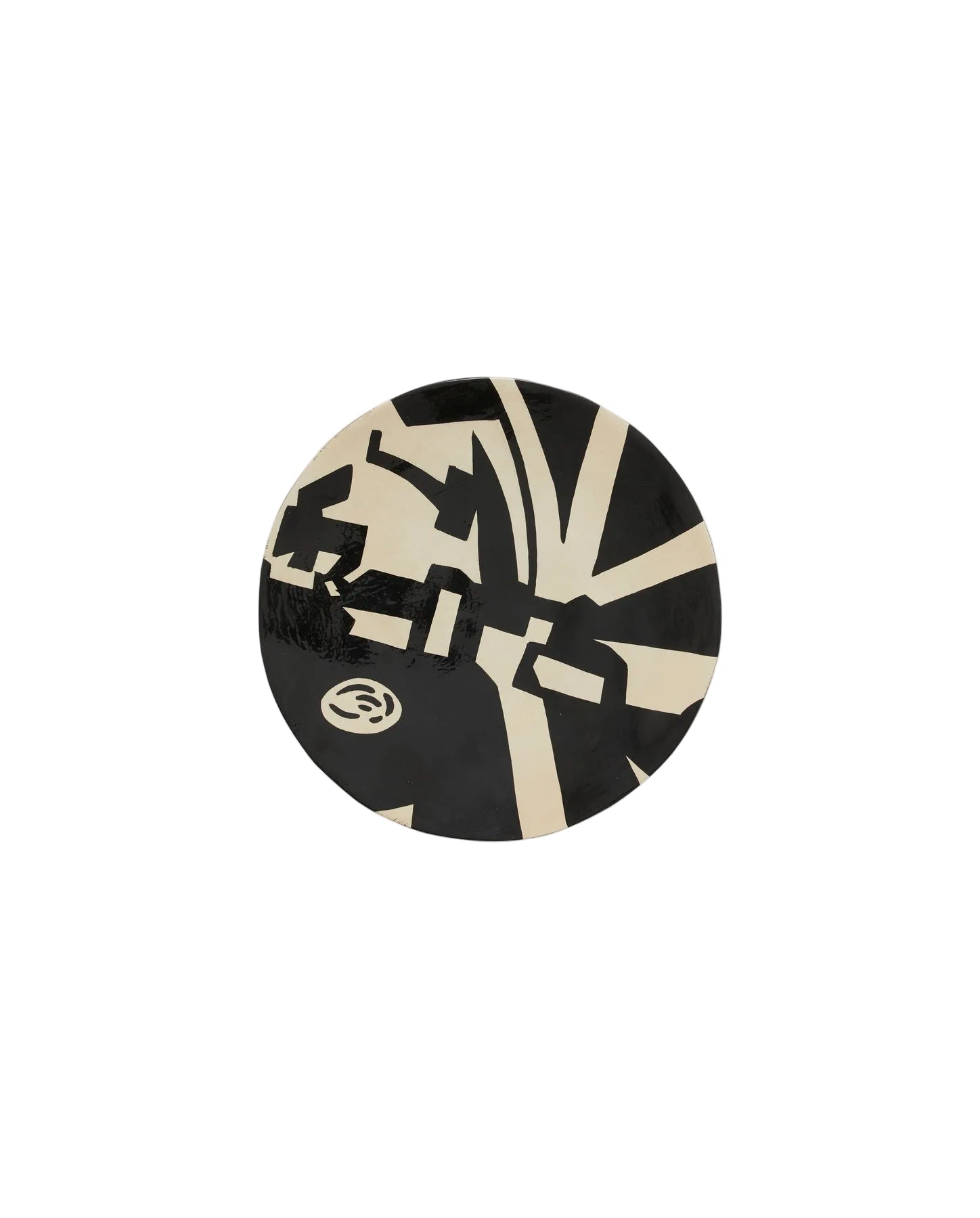 A decorative plate with a geometric minimalist design in black and beige colors, with the LIPSI brand logo at the bottom.