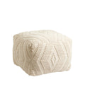 Beige knitted cube pillow on a white background