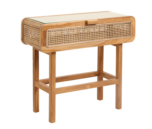 MERGE console or nightstand, teak with rattan