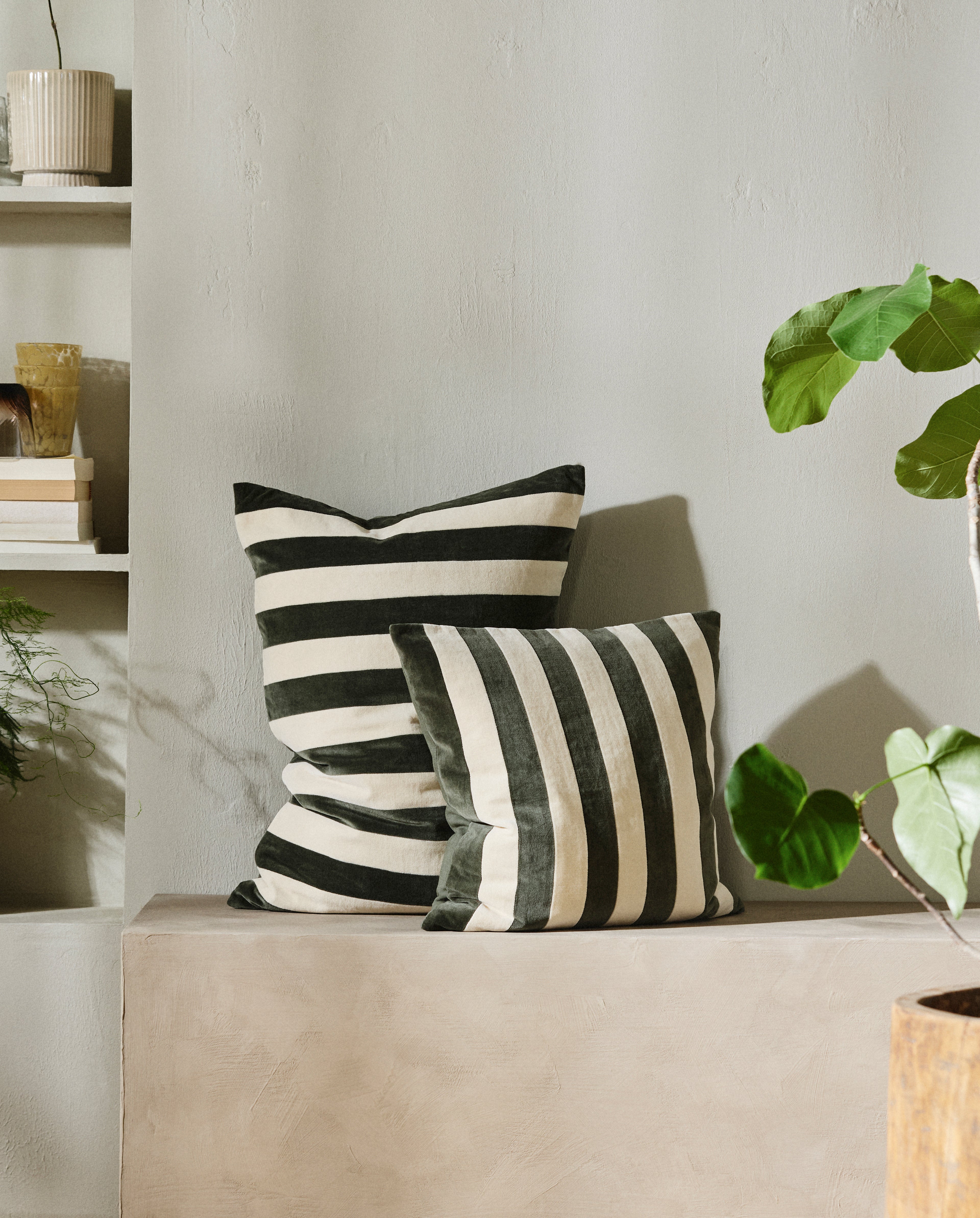 ALHENA GREEN STRIPES, CUSHION COVER, 50 x 70