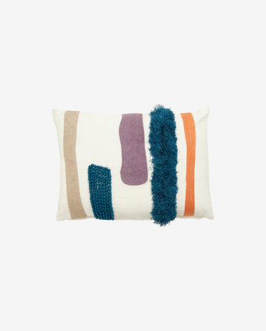 PARU cushion cover, white w/blue/orange embr.