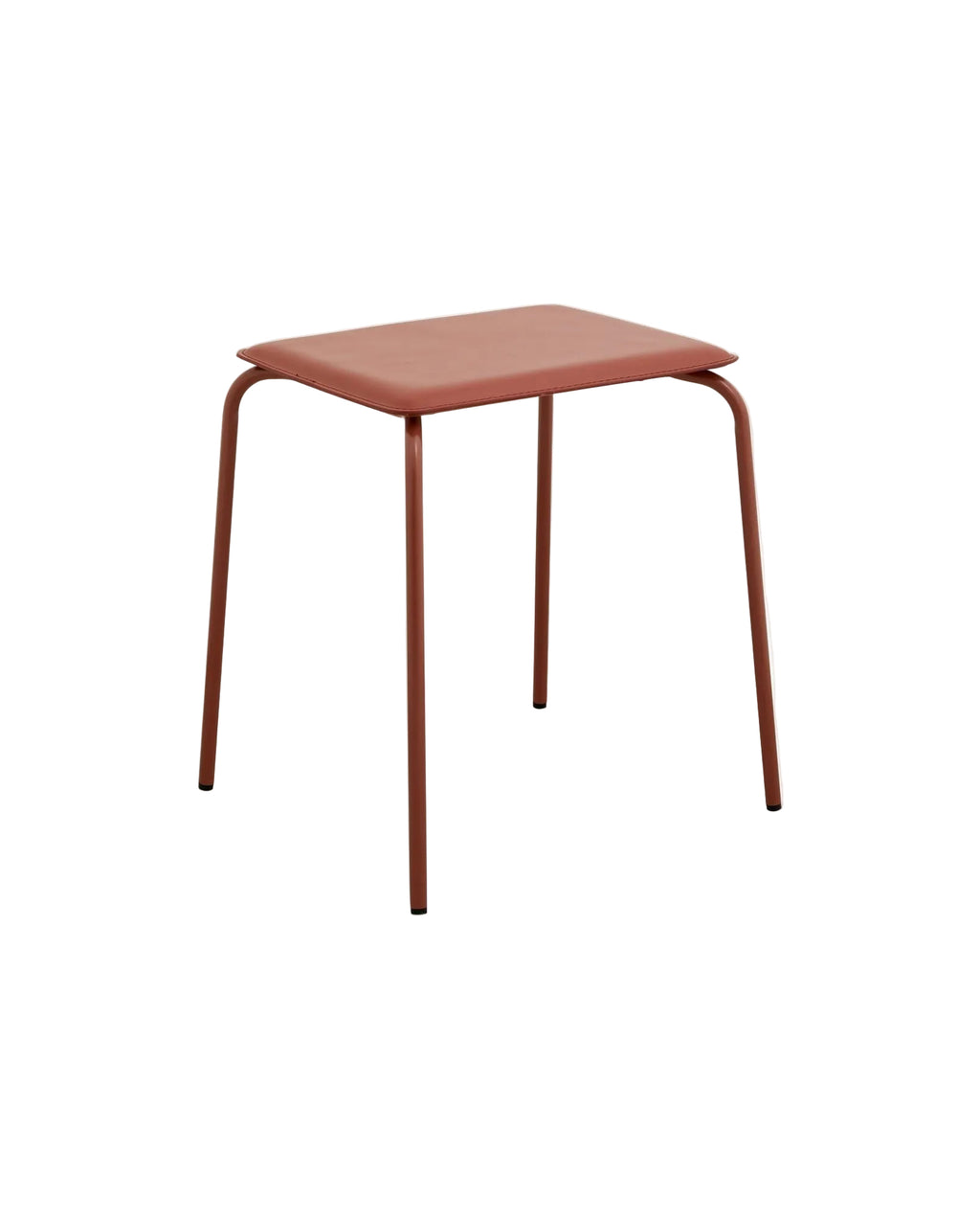 A rust red colored ESA stool with a metal frame and a PU leather seat.
