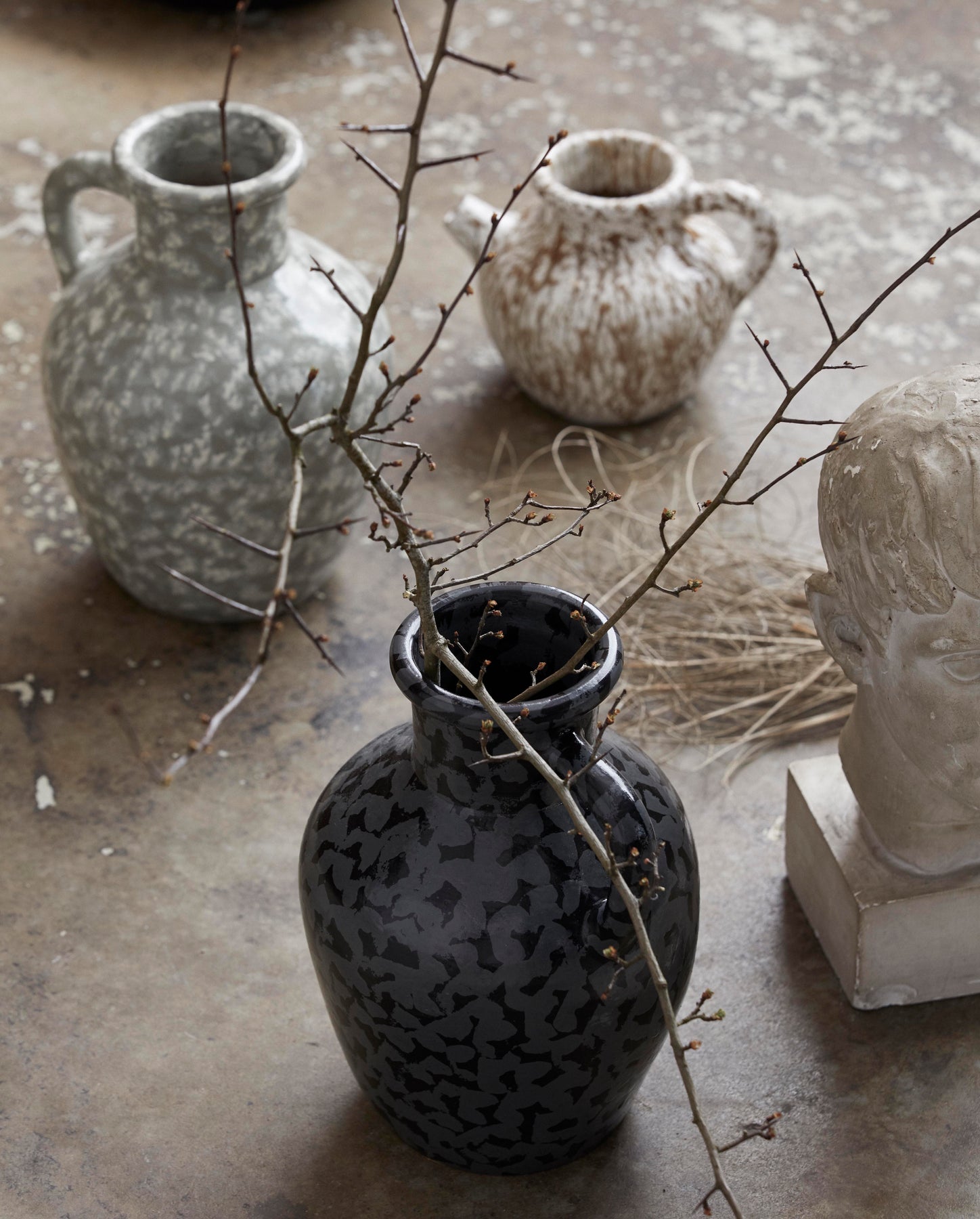 BATAM VASE BLACK, GLAZED, H 31.5 CM