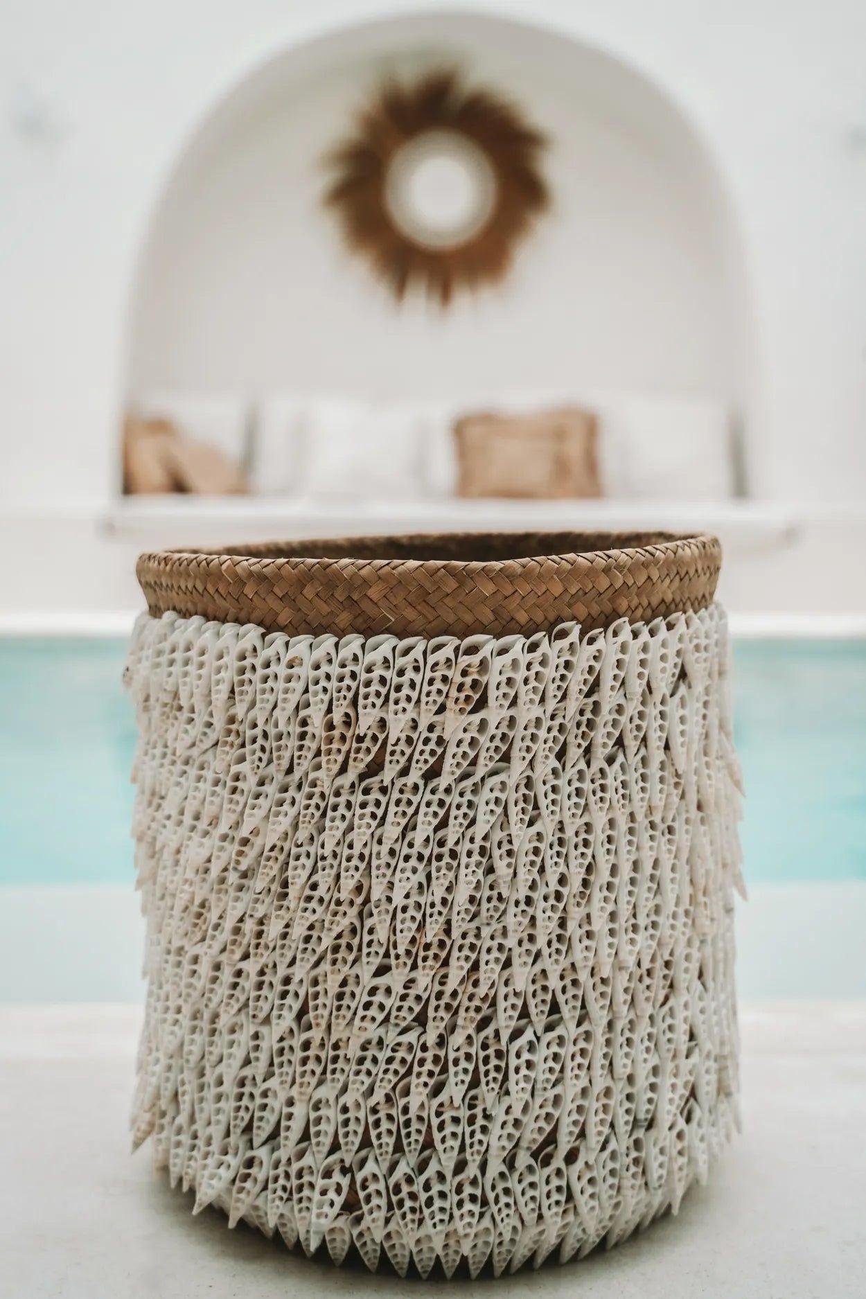 Pandan Basket Shells - Natural White, Ø 34 cm, H 40 cm