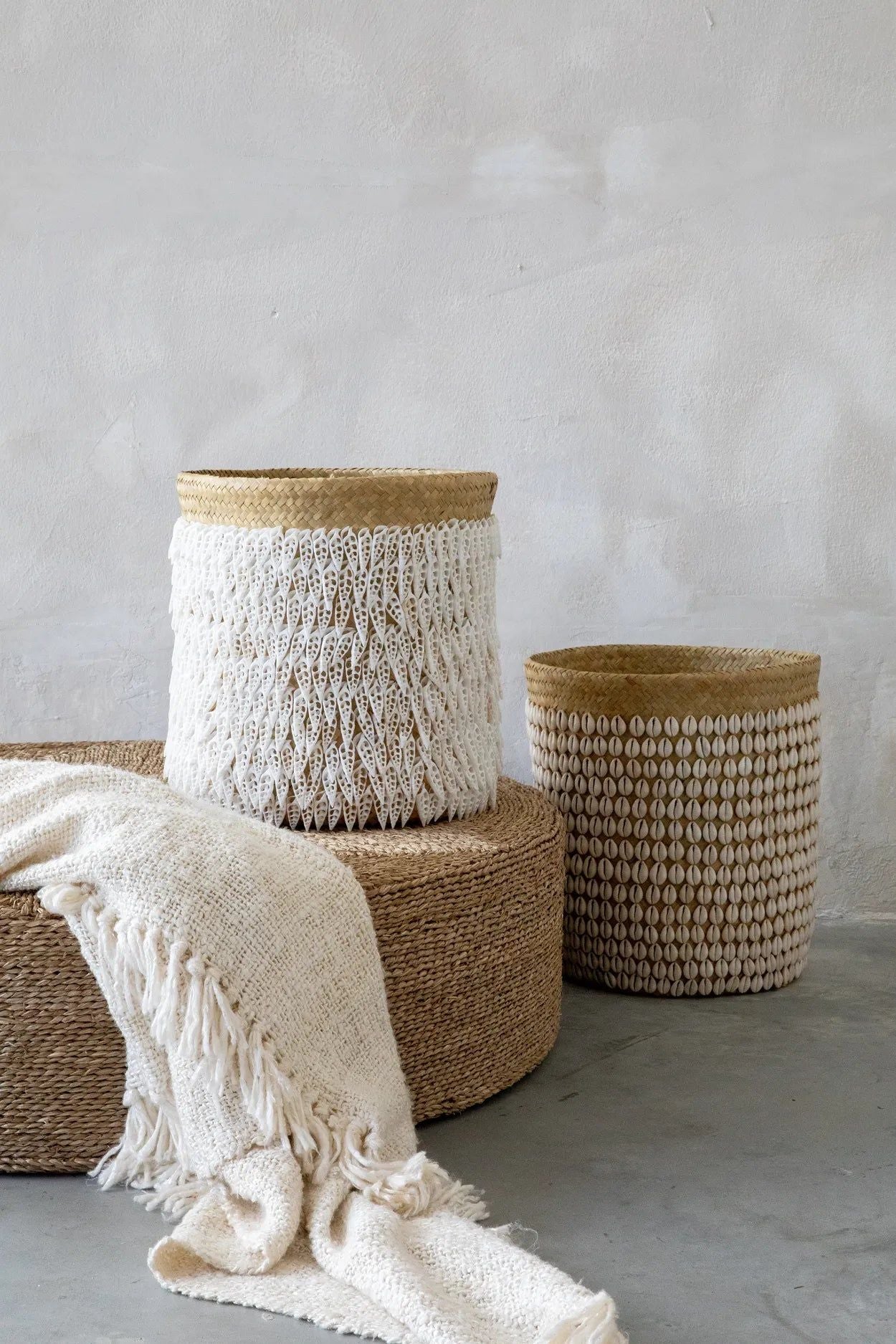 Pandan Basket Gowrie - Natural White, Ø 34 cm, H 40 cm