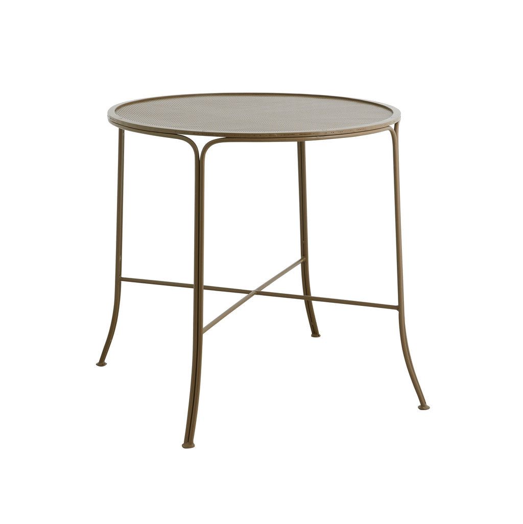 Small round table with metal frame on a white background