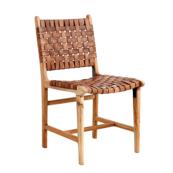 Wooden chair with woven seat and backrest on a white background