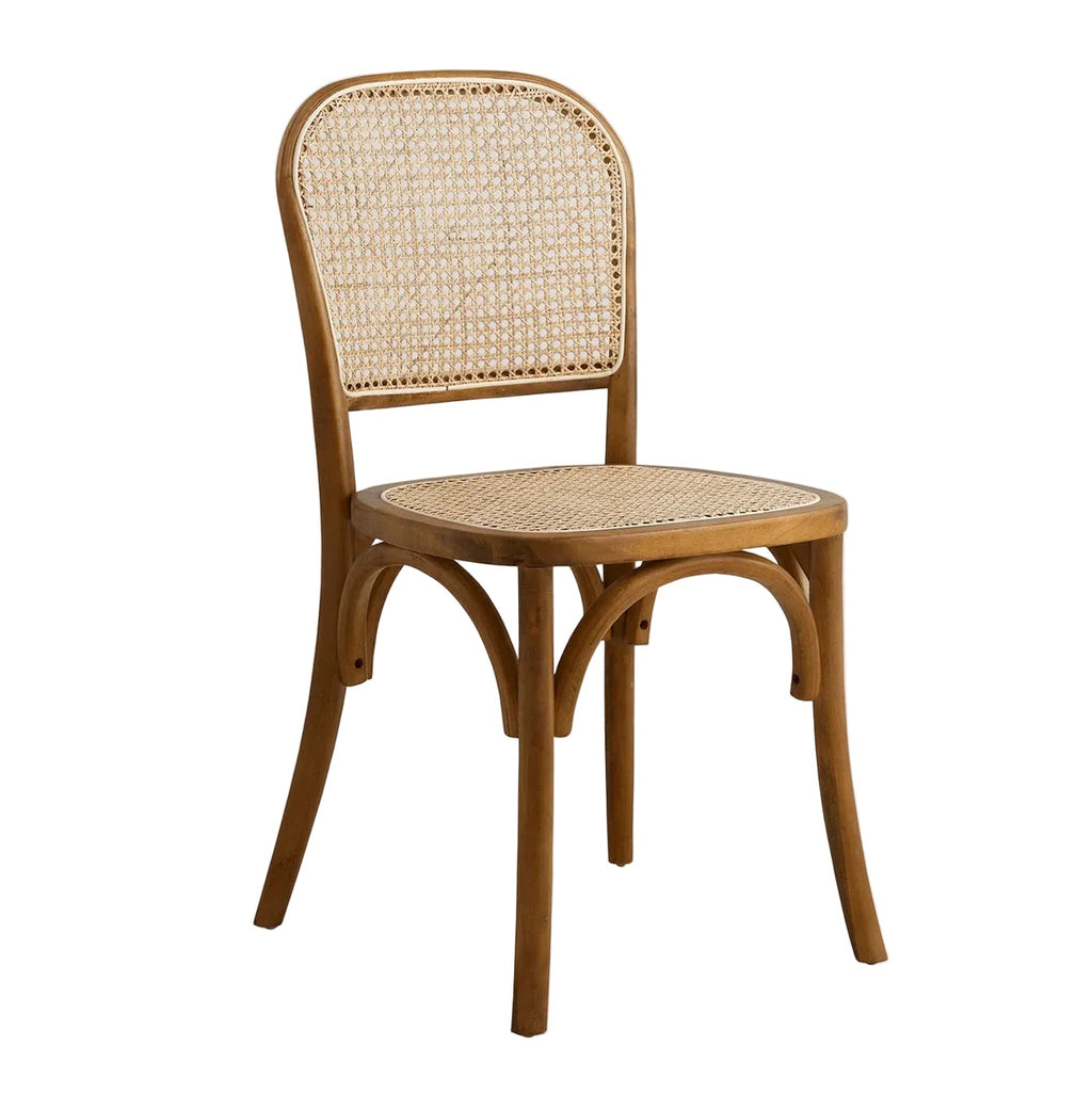 Wooden chair with wicker back and seat on a white background
