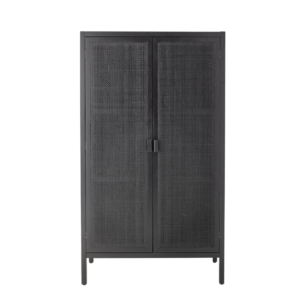 Marikka Black Cabinet, Wood & Rattan
