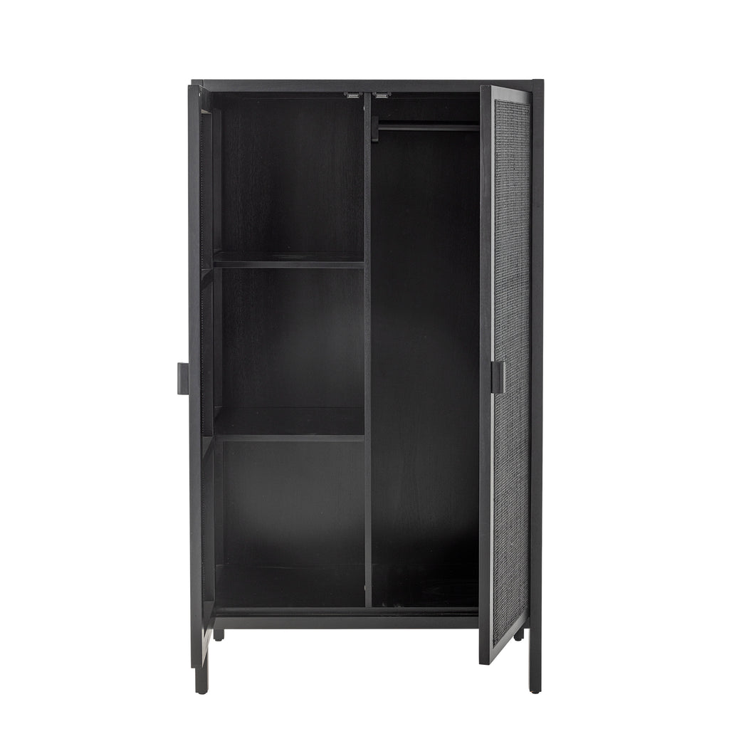 Marikka Black Cabinet, Wood & Rattan