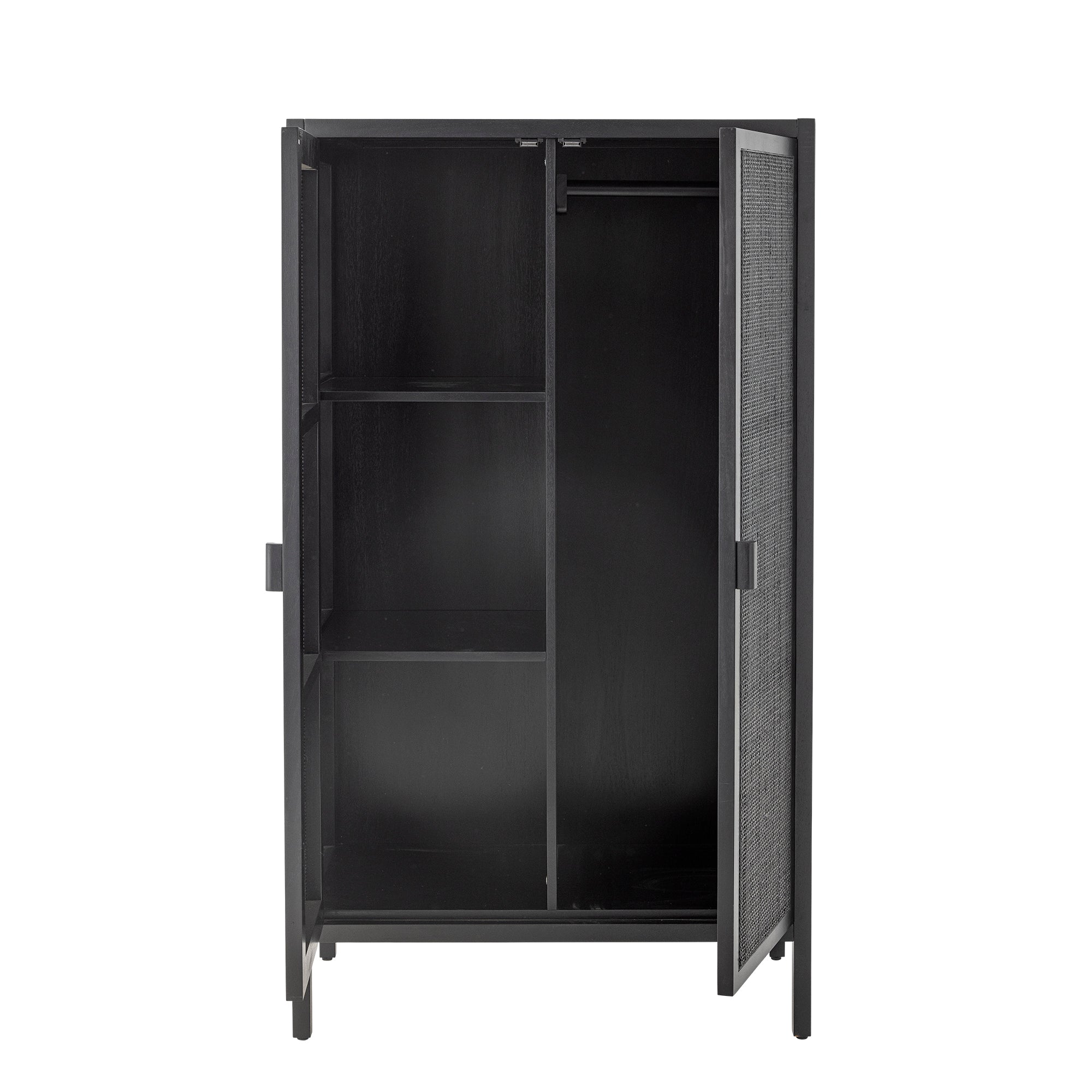 Marikka Black Cabinet, Wood & Rattan