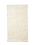 A beige cotton carpet with large tassels at the ends, displayed against a white background.