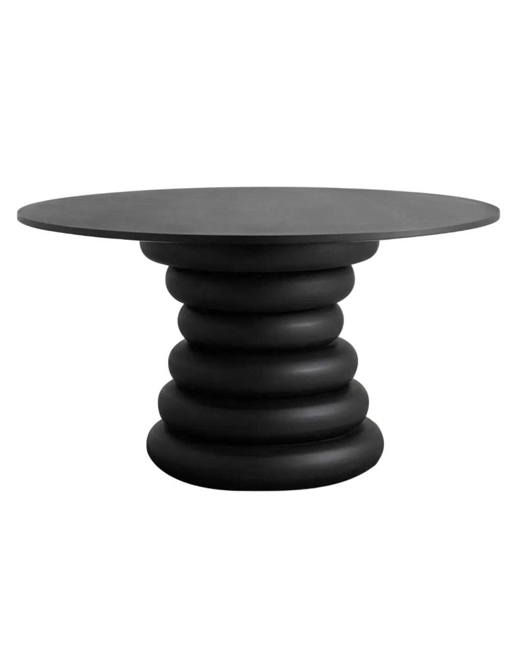 Black side table with unique design on a white background