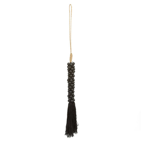 The Wooden Beads with Cotton Tassel - Black, H 80 cm