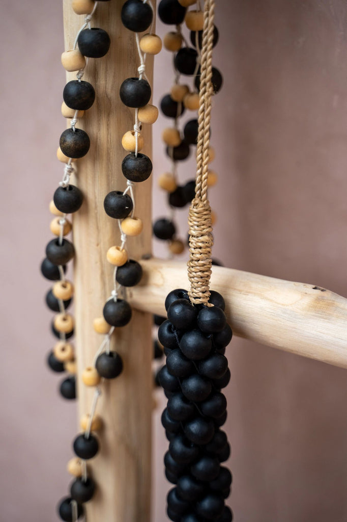 The Wooden Beads with Cotton Tassel - Black, H 80 cm