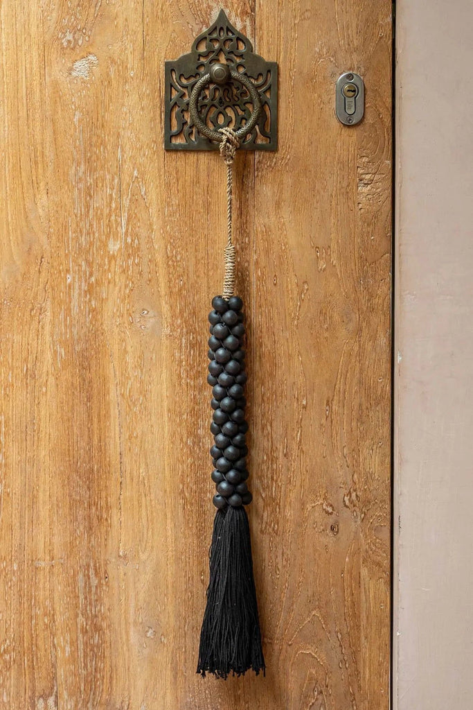 The Wooden Beads with Cotton Tassel - Black, H 80 cm