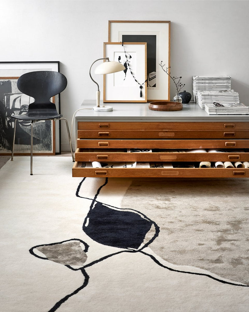 Abstract Wool Rug, Ivory, 250 x 350 cm