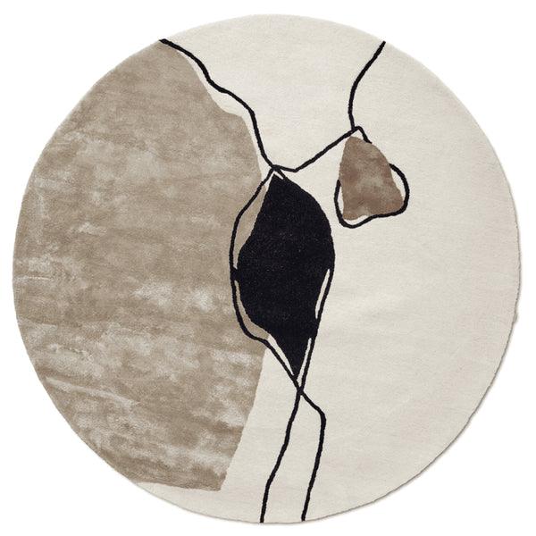 Abstract Round Wool Rug, Ivory, Ø200 cm