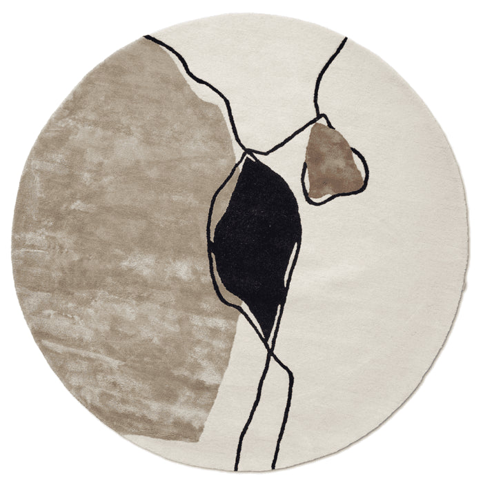 Abstract Round Wool Rug, Ivory, Ø240 cm