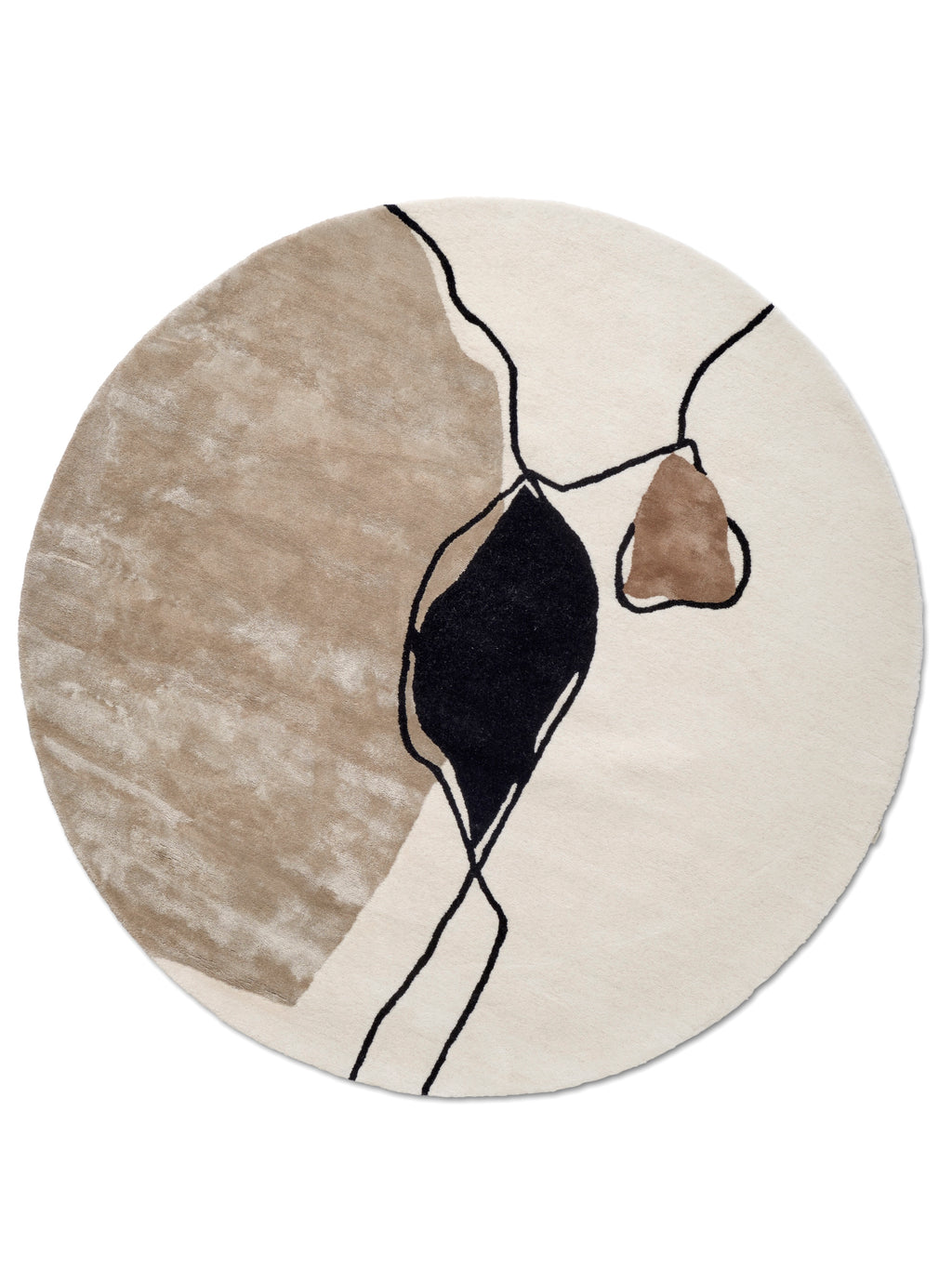 Abstract Round Wool Rug, Ivory