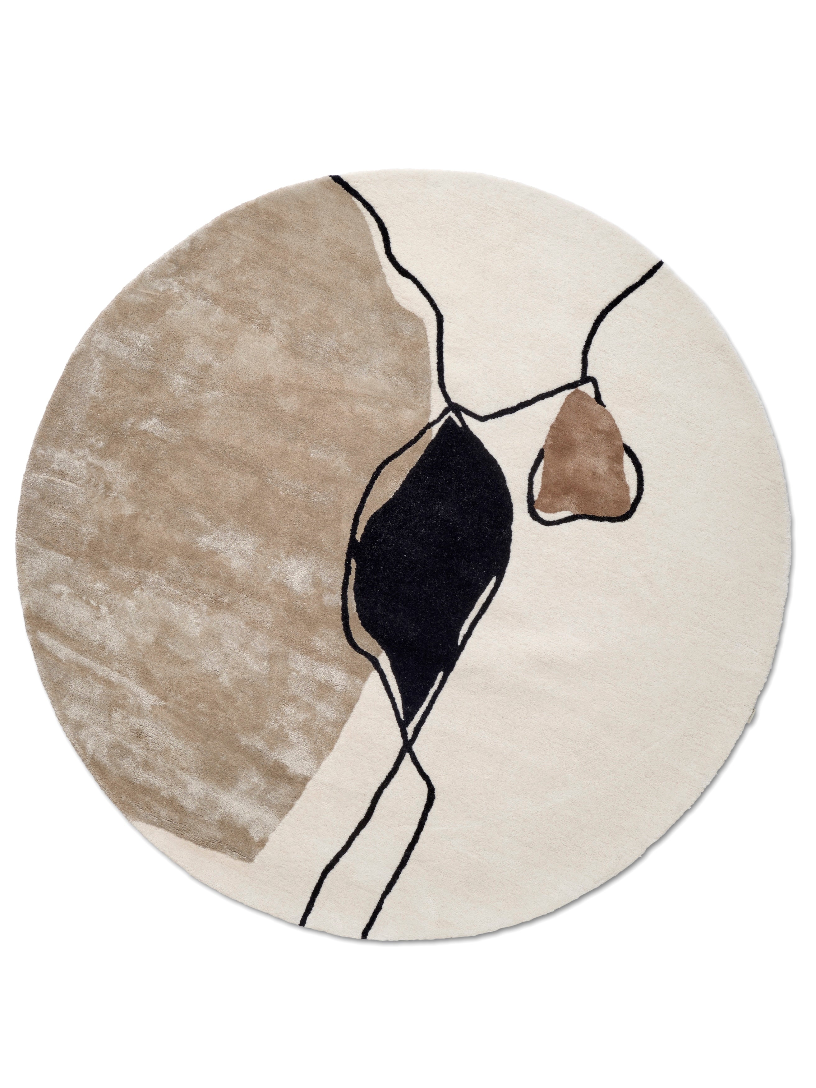 Abstract Round Wool Rug, Ivory