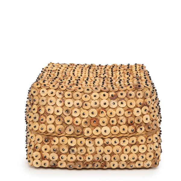 Beaded clutch bag with a white background