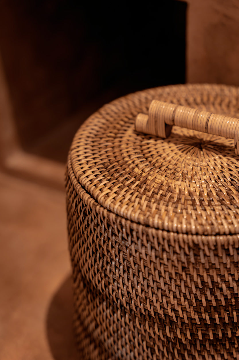 Colonial Bin High, Rattan,  Natural Brown
