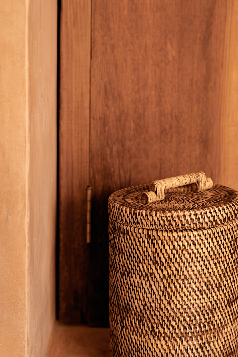 Colonial Bin High, Rattan,  Natural Brown