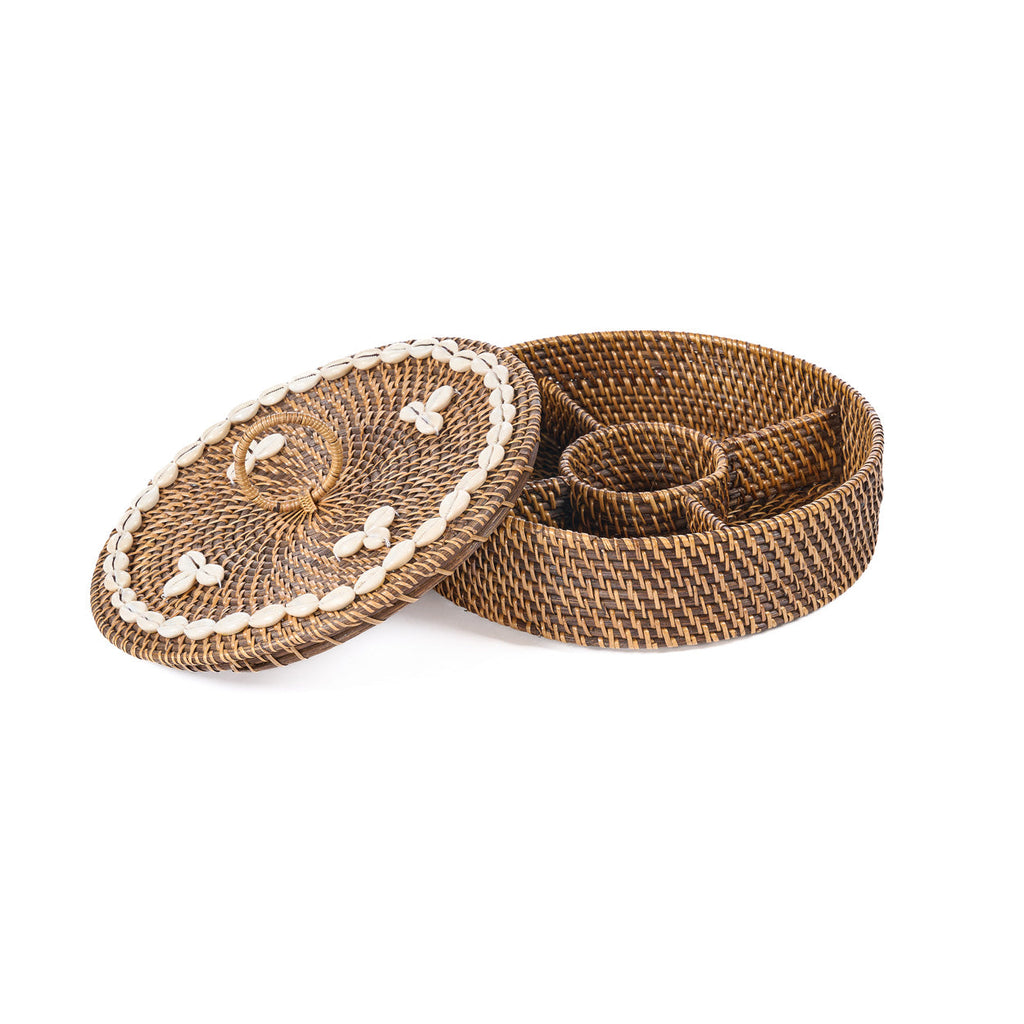 Colonial Compartment Basket, Rattan - Natural Brown