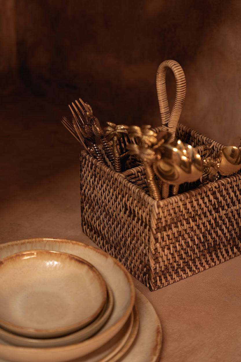 Colonial Cutlery Caddy N°4, Rattan - Natural Brown