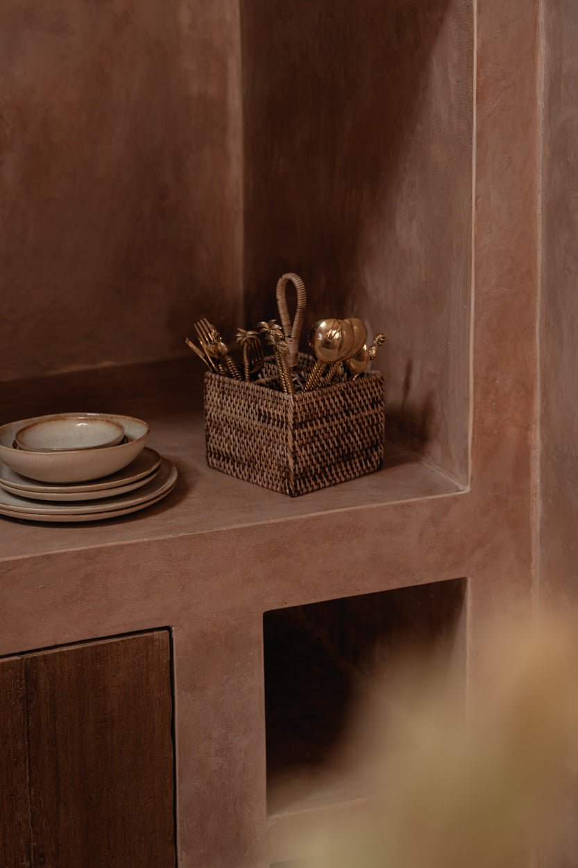 Colonial Cutlery Caddy N°4, Rattan - Natural Brown