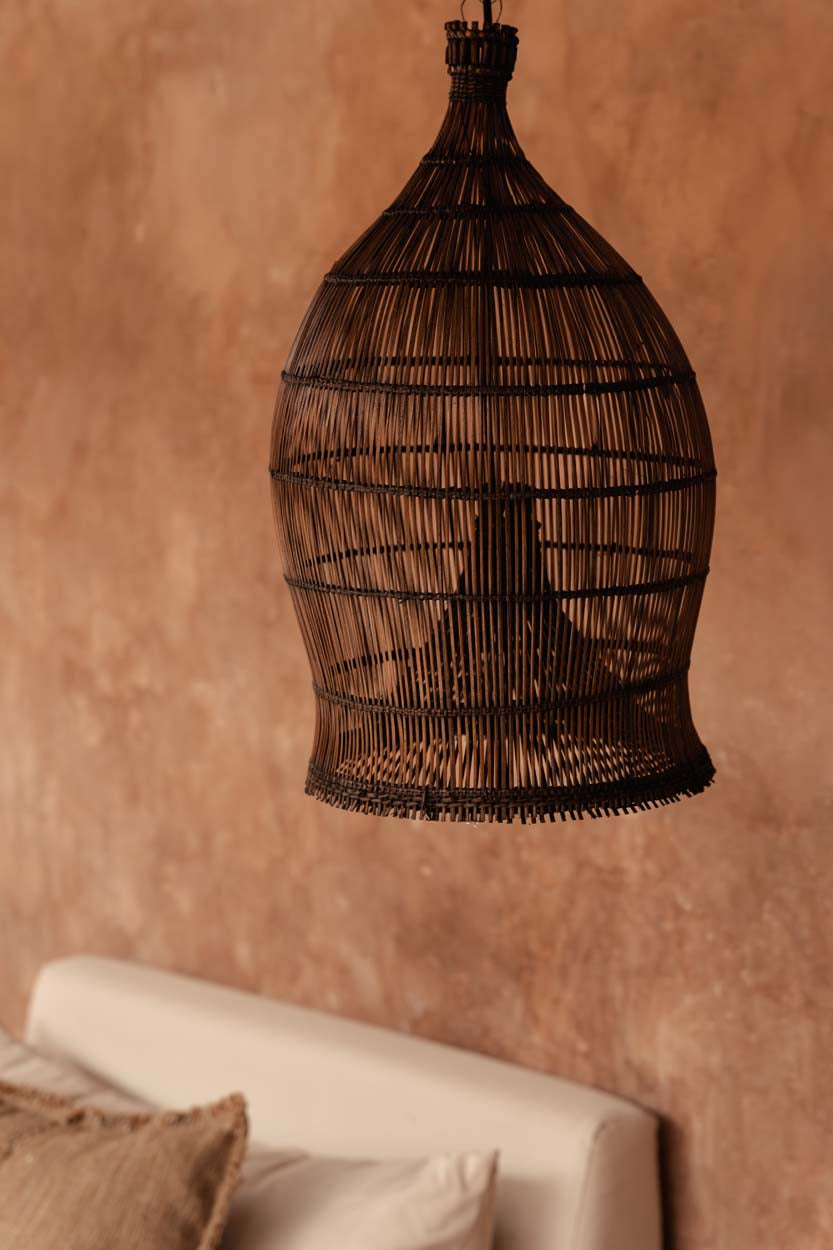 Colonial Pendant Woven Bell  - Dark Walnut - D 30, H 50 CM