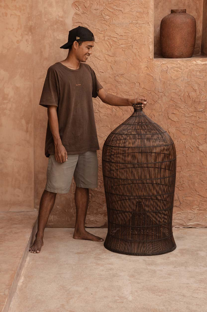 Colonial Pendant Woven Bell - Dark Walnut - XL, 60 x 60, H 112 CM