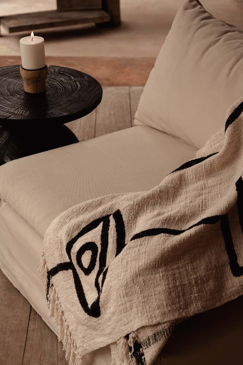 Evil Eye Bed Throw - 128 x 240 cm, Natural Black