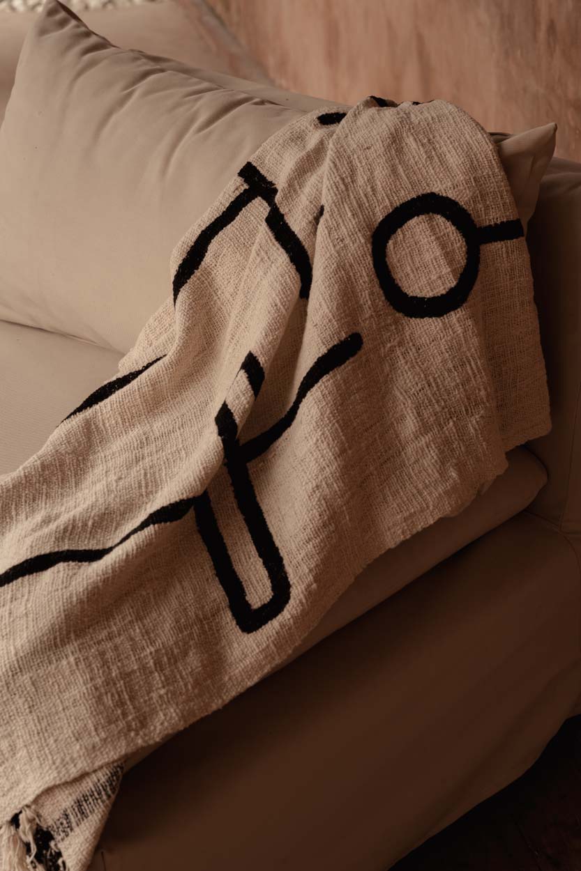 Evil Eye Bed Throw - 128 x 240 cm, Natural Black