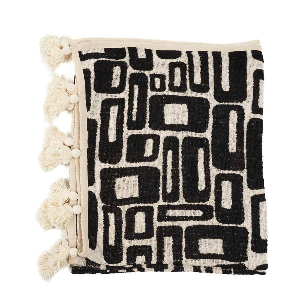 Aztec Bed Throw  128 x 240 cm- Natural Black