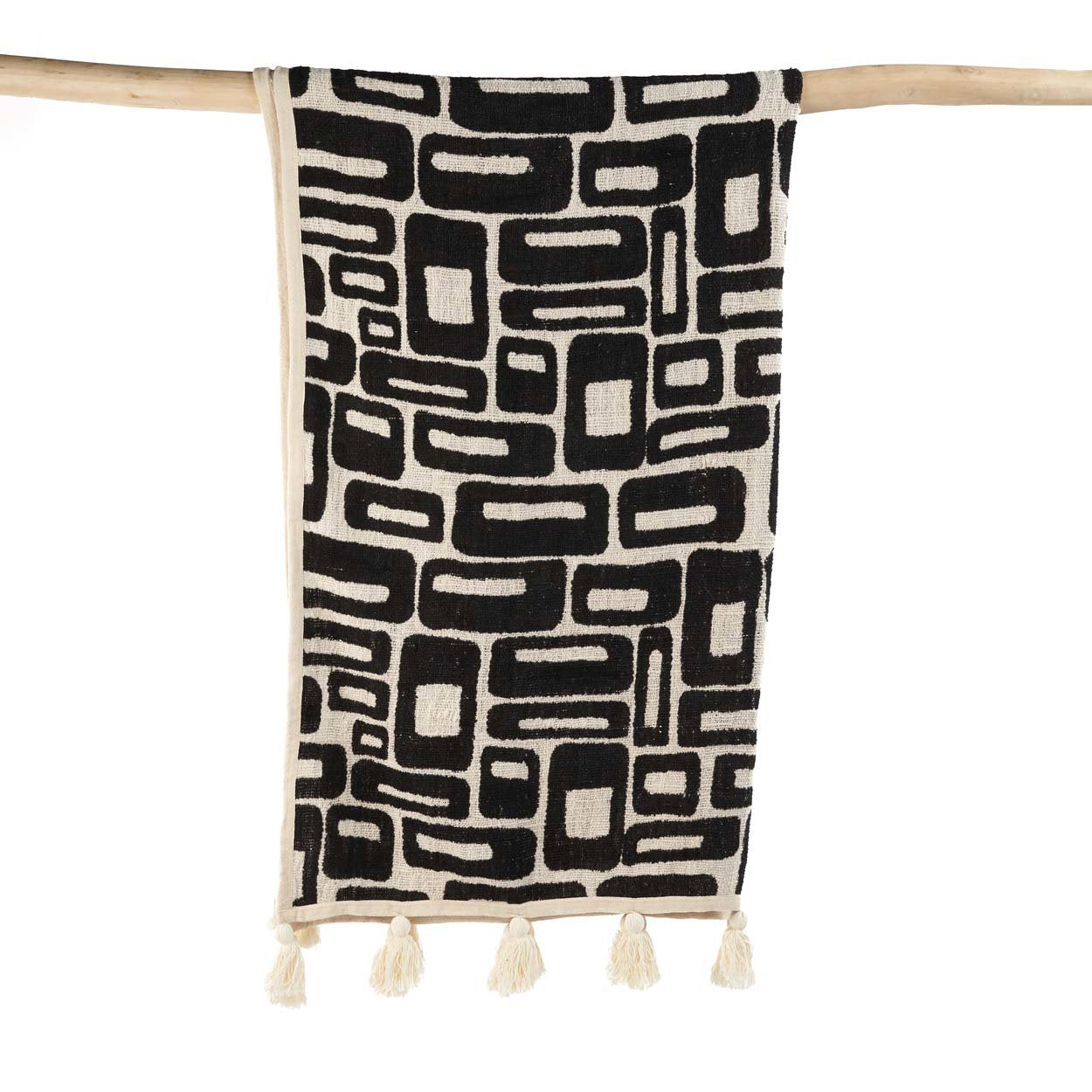 Aztec Bed Throw  128 x 240 cm- Natural Black