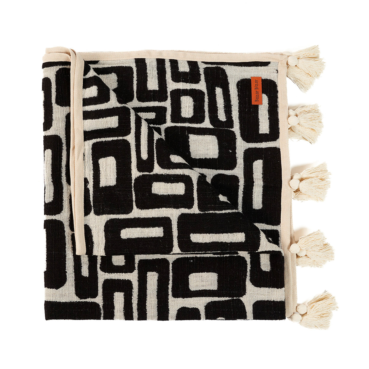 Aztec Bed Throw  128 x 240 cm- Natural Black