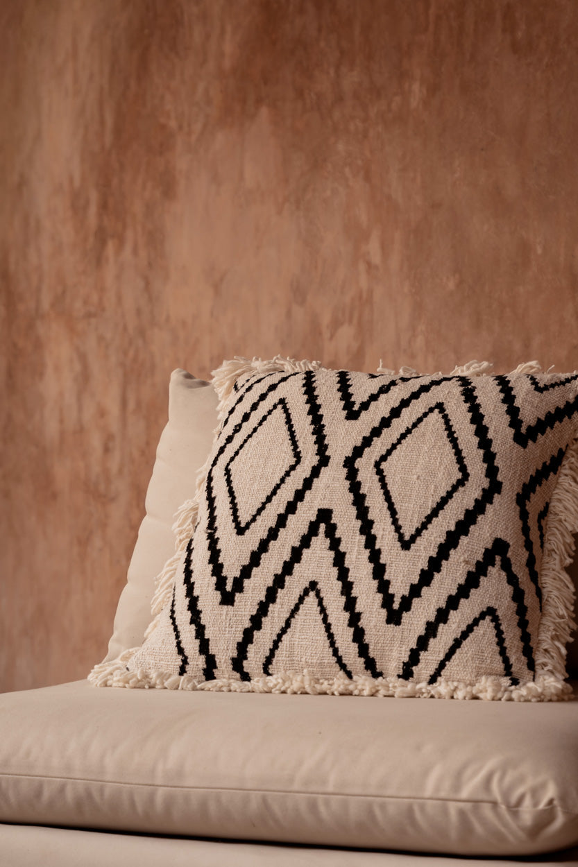 The Sahara Diamond Cushion Cover - Natural Black, 50 x 50 CM