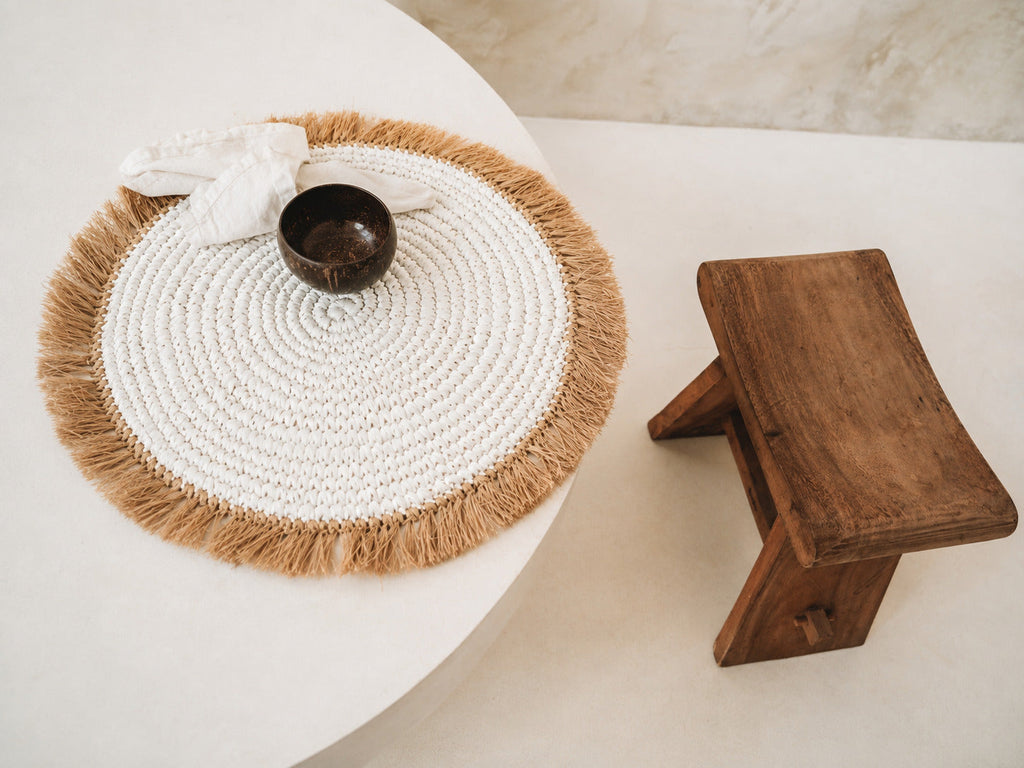 Water Hyacinth Raffia Placemat - White Natural