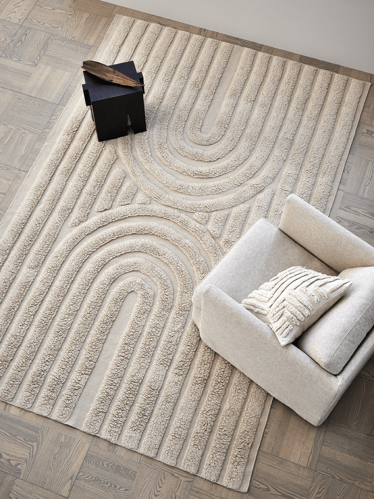 Curve Wool Rug, Natural Beige, 200 x 300 cm
