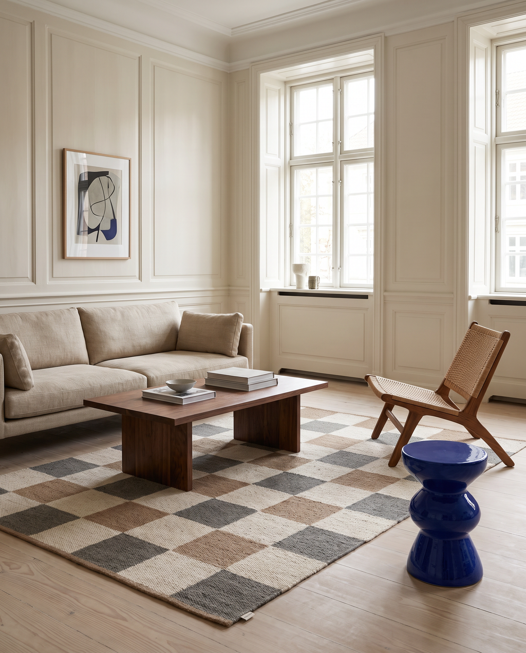 CHECKED WOOL RUG, GREY/NATURAL